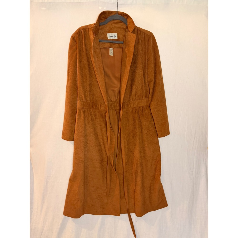 Henry Lee Vintage Rust Brown Faux Suede Duster Coat Tie Waist Size 12 Longline